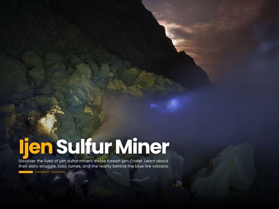 Tourists visiting Kawah Ijen during blue fire tour