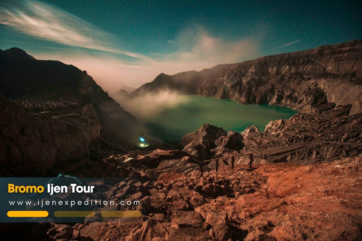 Midnight Ijen Crater hike, turquoise lake, and traditional sulfur mining in East Java
