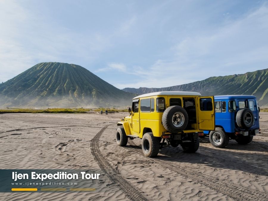 Jeep crossing the Sea of Sand at Mount Bromo