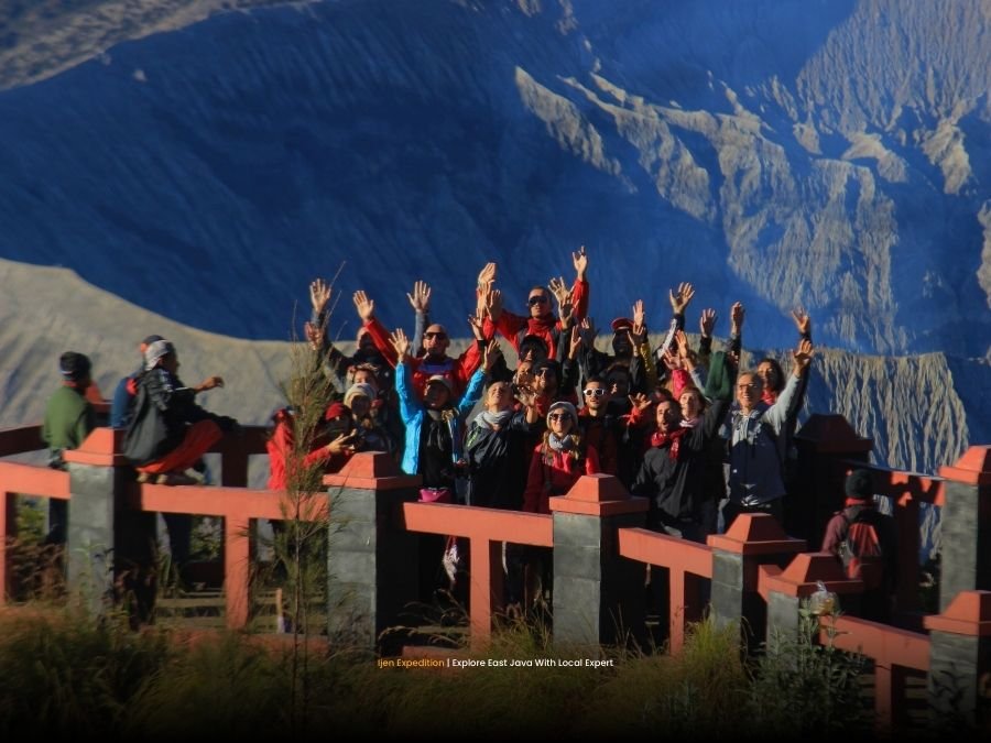 Happy travelers with Ijen Expedition local guides