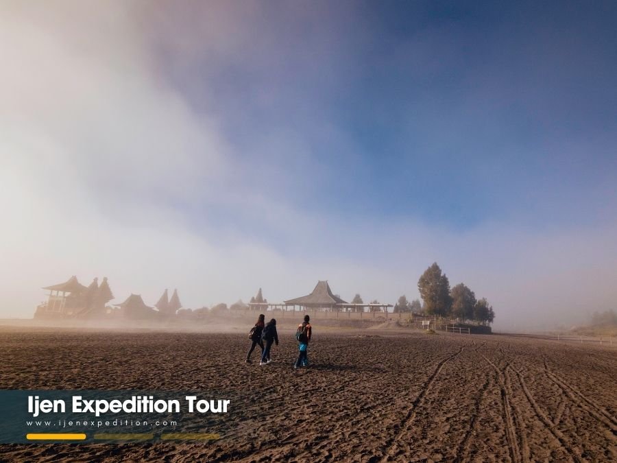 Stairs leading to the rim of Mount Bromo crater at high altitude