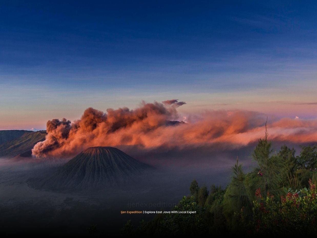 Sunrise view at Mount Bromo during the dry season with clear skies