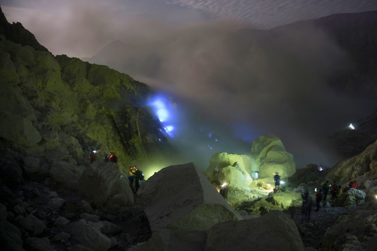 rare blue flames phenomenon at Ijen volcano Indonesia