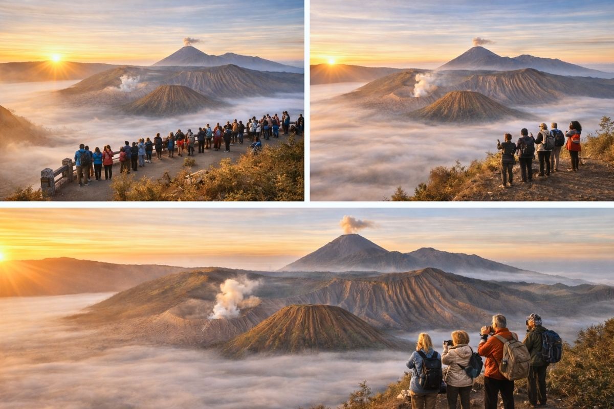 Mount Bromo sunrise landscape seen from King Kong Hill viewpoint in East Java